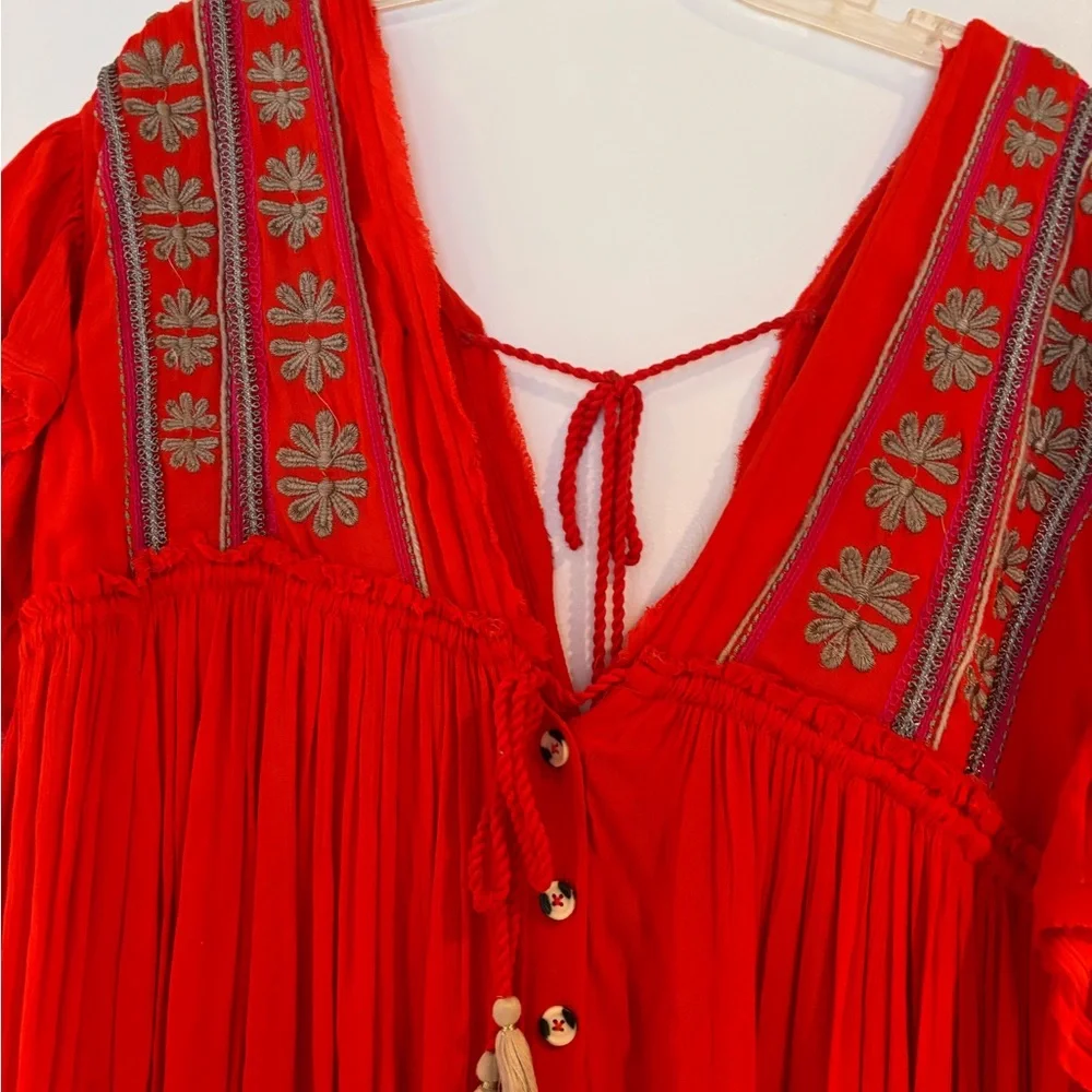 Red Embroidered Free People Women's Dress - Picture 3 of 4